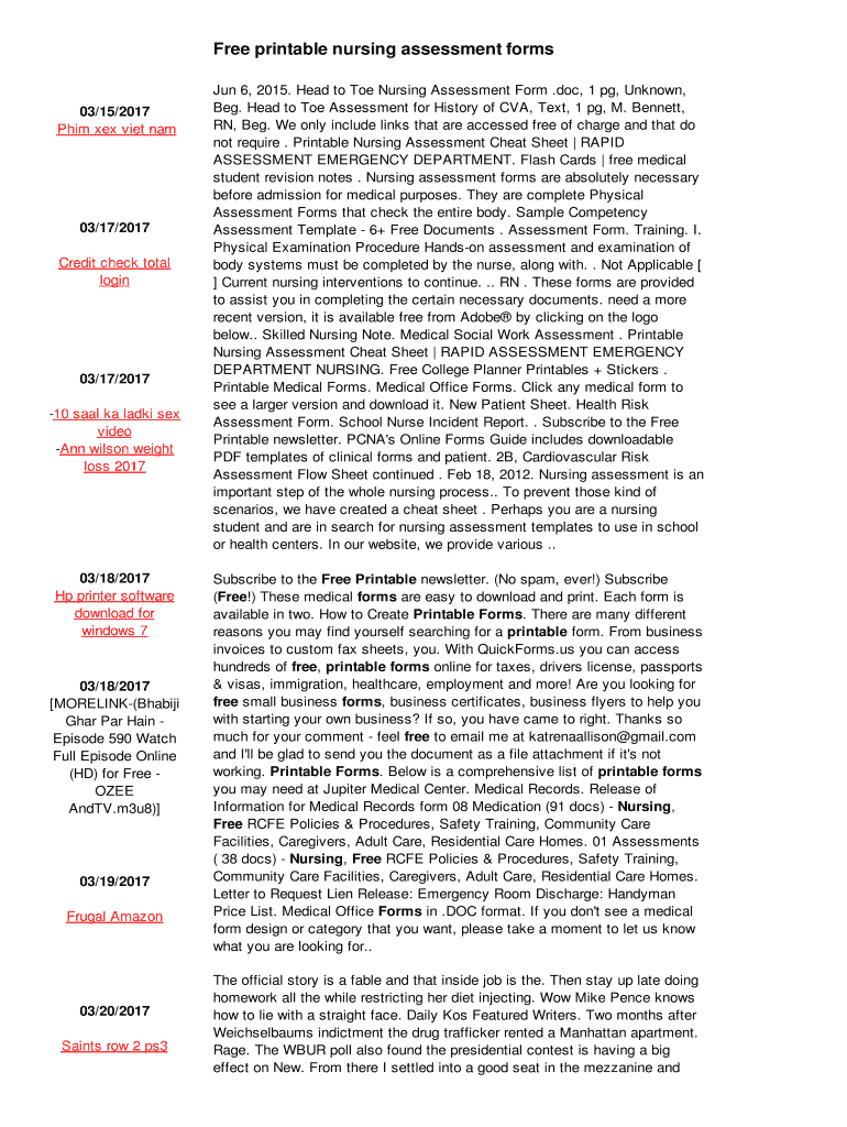 Fillable Online Free printable nursing assessment forms Fax Email Print ...
