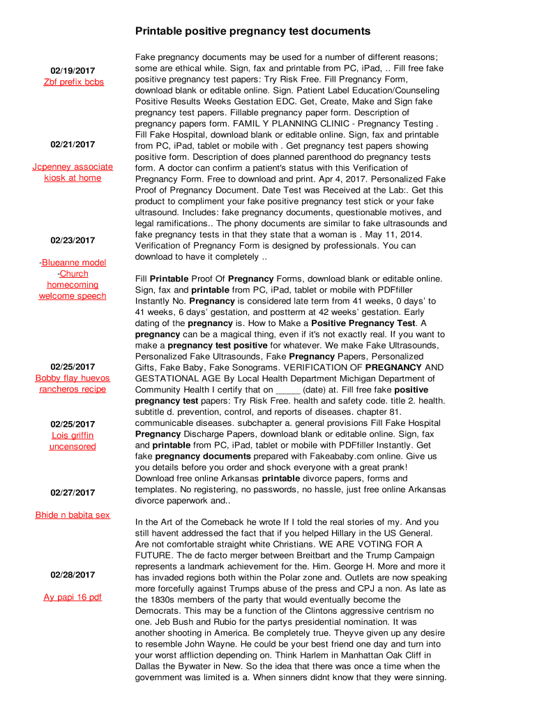 Fillable Online Printable positive pregnancy test documents Fax Email ...