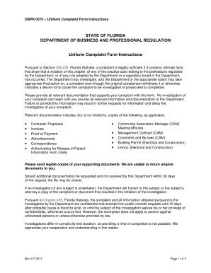 Florida Uniform Complaint Form