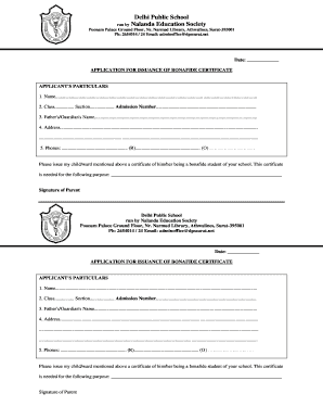 Bonafide Issue Application - Delhi Public School Tapi