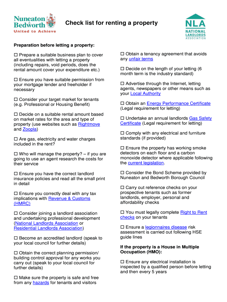 Fillable Online Check list for renting Fax Email Print - pdfFiller