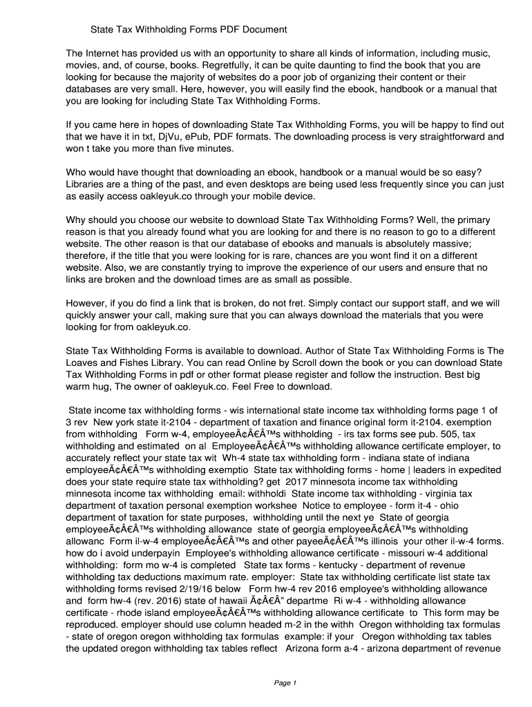 Fillable Online State Tax Withholding Forms PDF ...