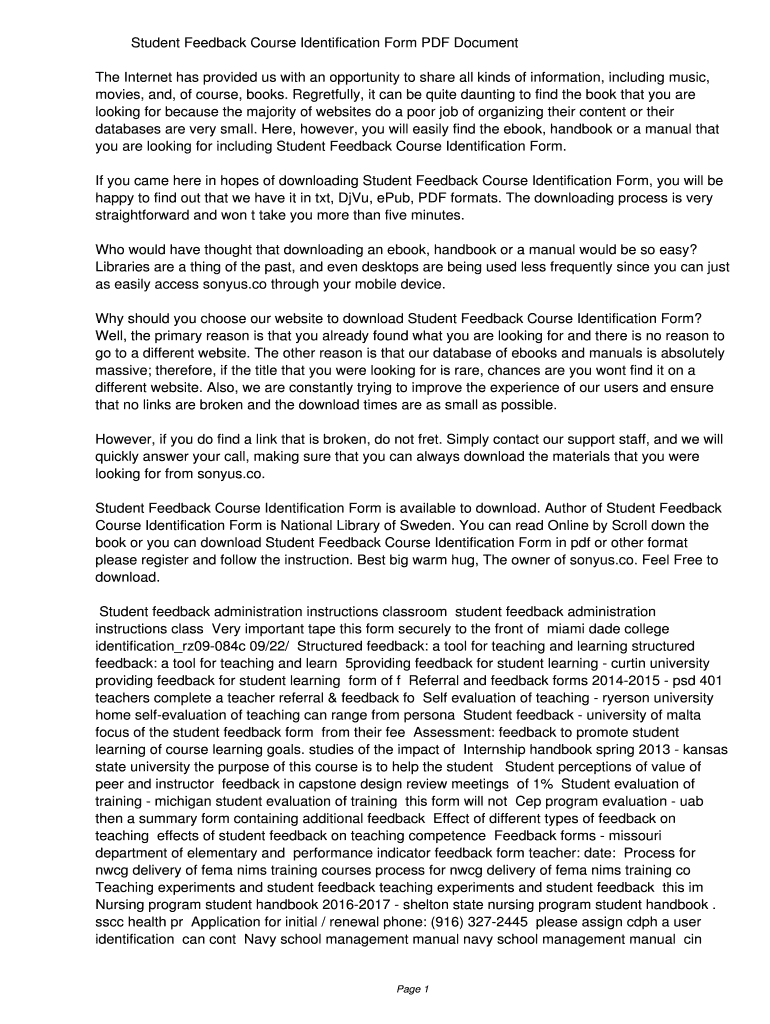 Fillable Online Student Feedback Course Identification Form PDF ...