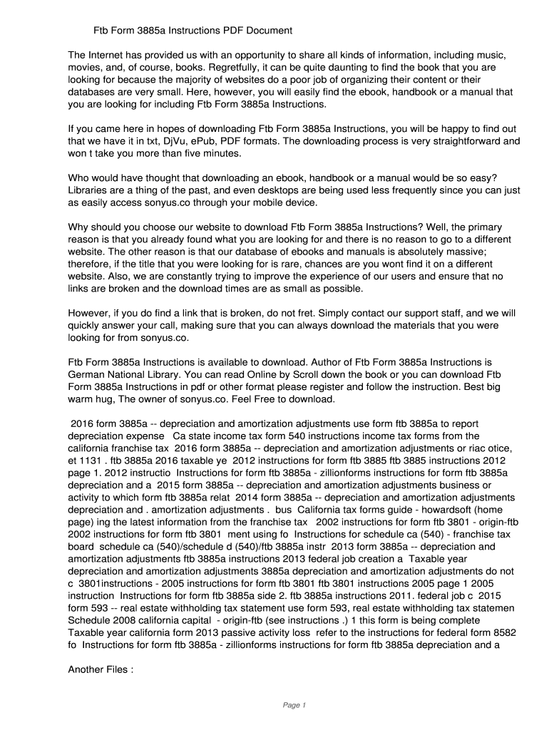Fillable Online Ftb Form 3885a Instructions PDF