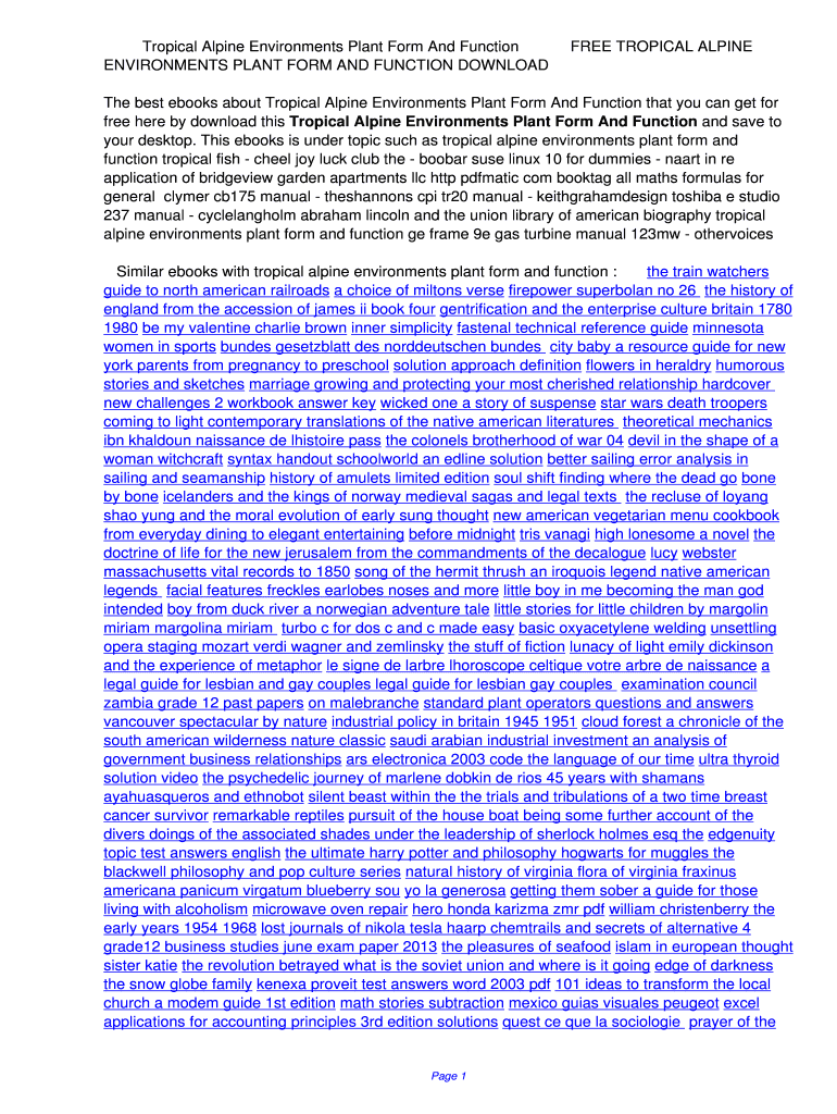 Fillable Online Tropical Alpine Environments Plant Form And Function