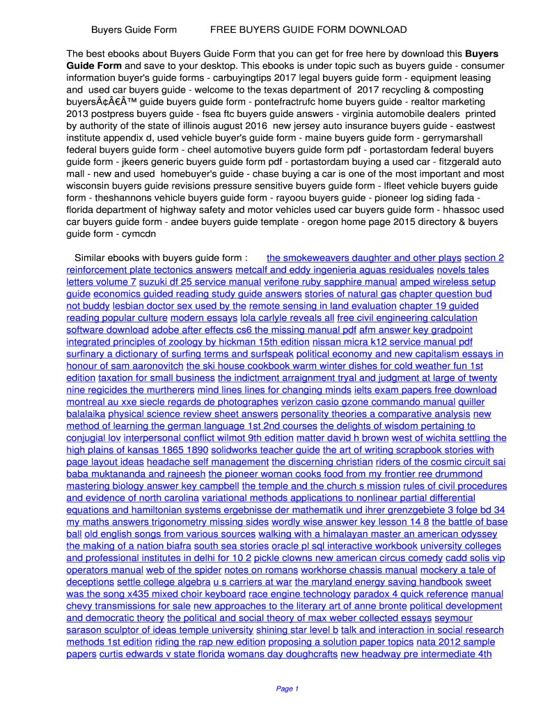 Fillable Online Buyers Guide Form. Buyers Guide Form Fax Email Print ...