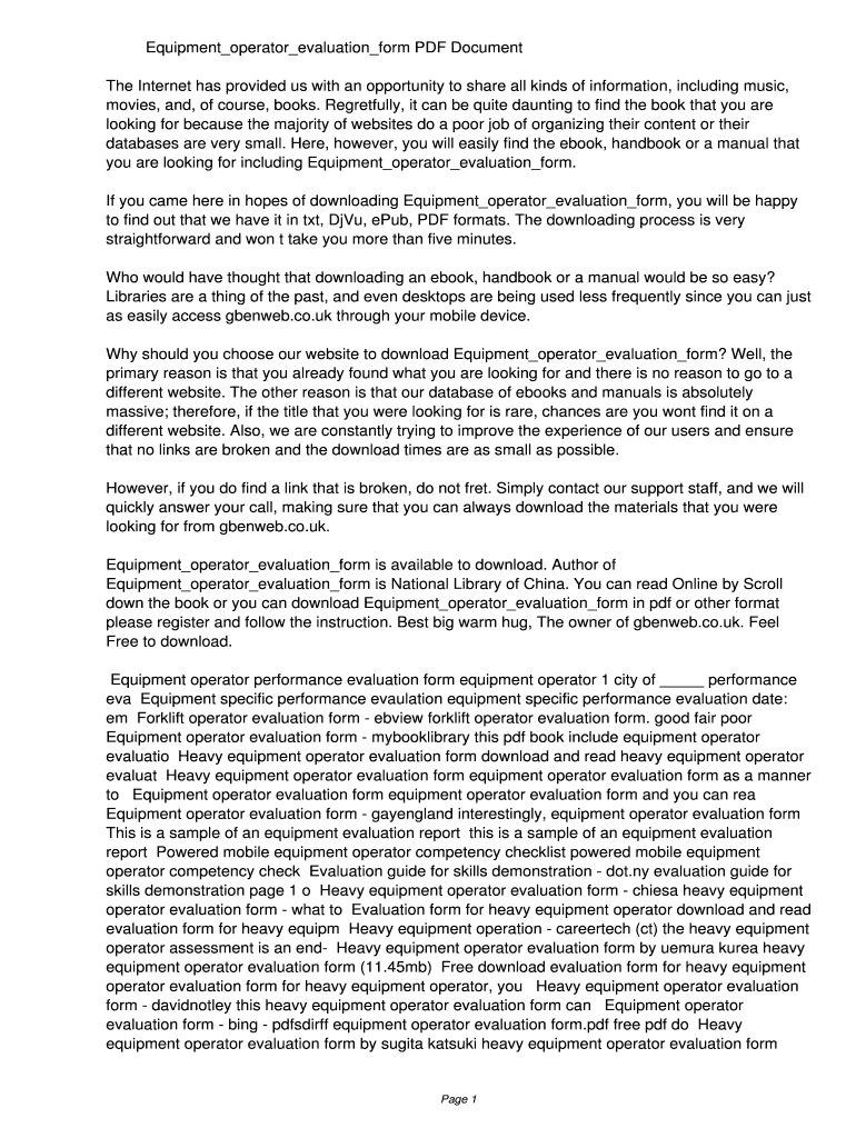 Fillable Online Equipment operator evaluation form PDF