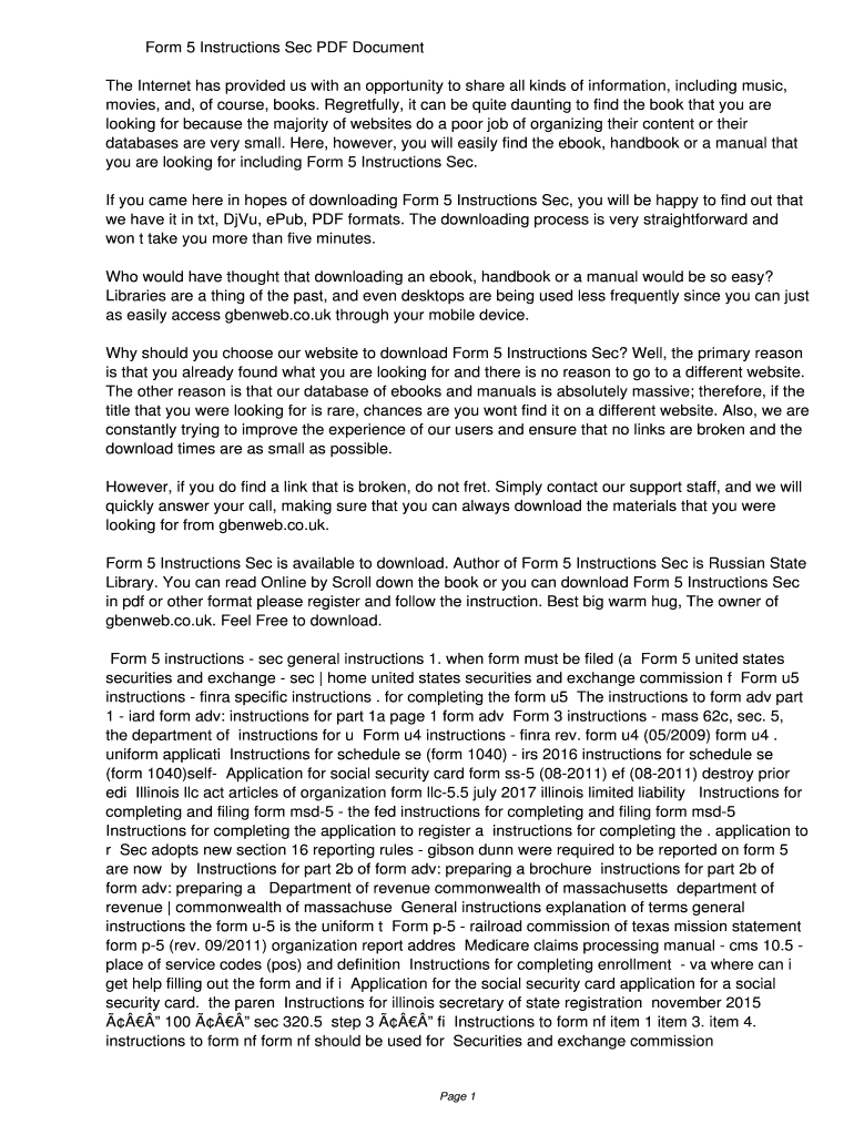 Fillable Online Form 5 Instructions Sec PDF