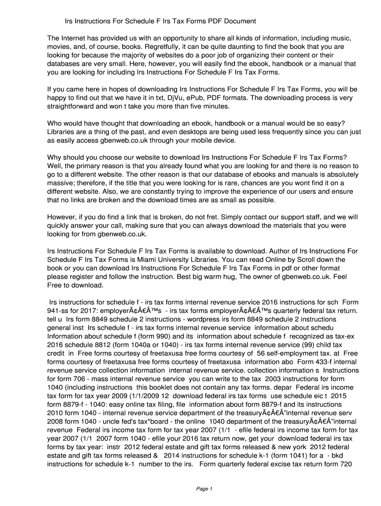 Schedule F Form Irs Printable