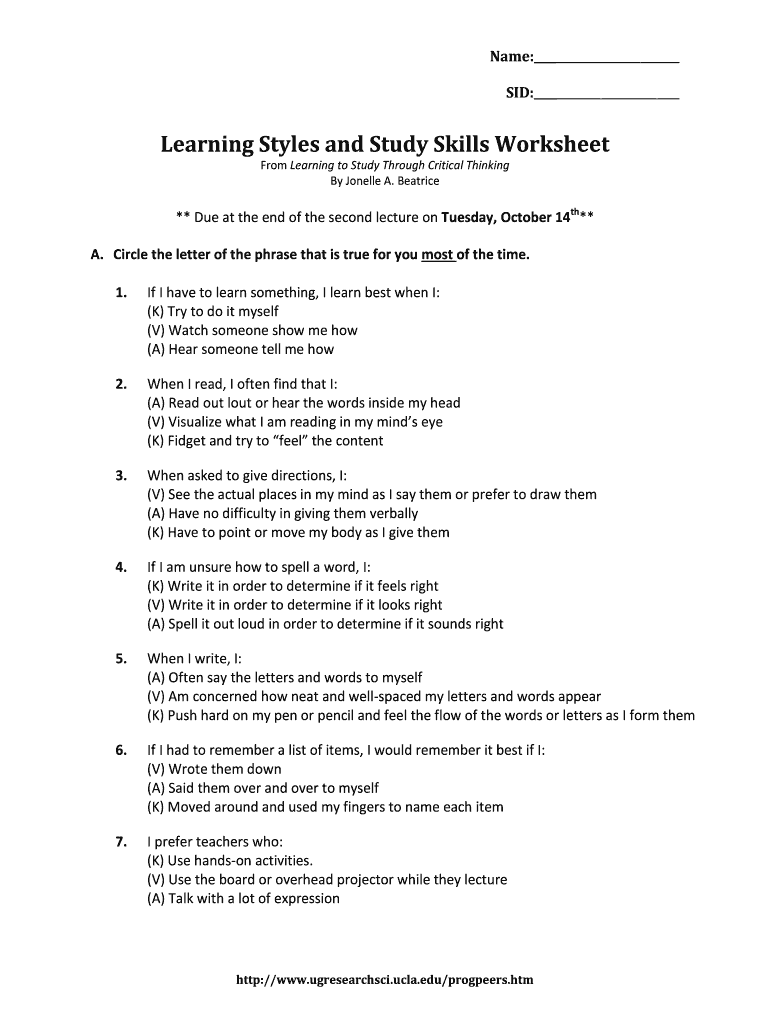 study skills worksheets Preview on Page 1