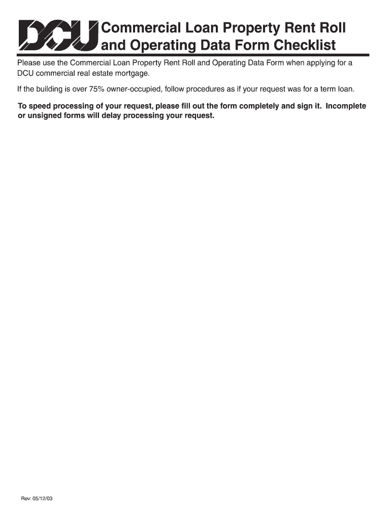 Fillable Online Commercial Loan Property Rent Roll and Operating Data