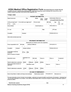 fillable online hosa medical office registration form simulated medical office registration form