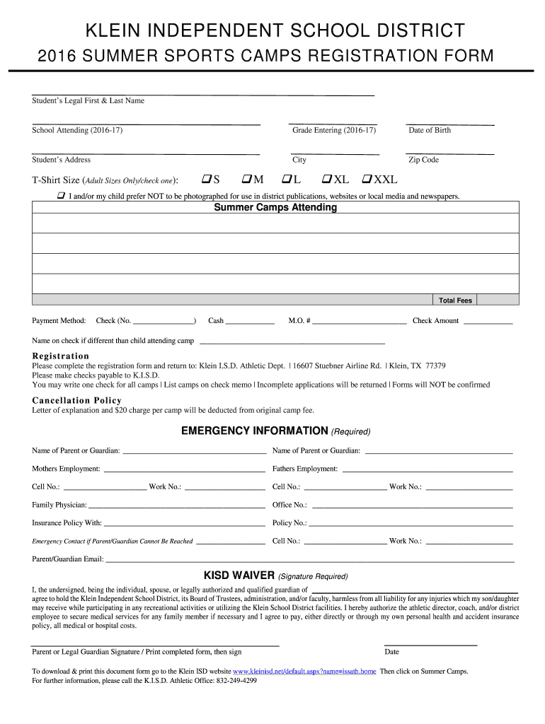 Fillable Online klein independent school district Net Start Class Klein ISD Fax Email Print