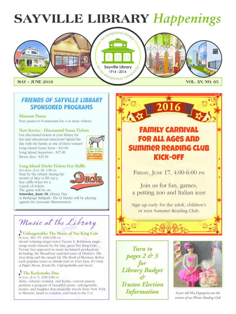 Fillable Online SAYVILLE LIBRARY Happenings Fax Email Print pdfFiller