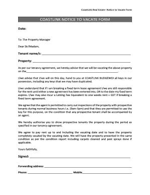 fillable online coastlink notice to vacate form fax email print