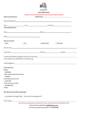 Cake order form - Barbuto