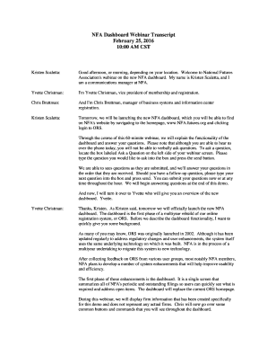 Fillable Online NFA Dashboard Webinar Transcript Fax Email Print ...