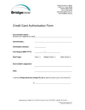 Credit Card Authorisation Form - Bridge Business College