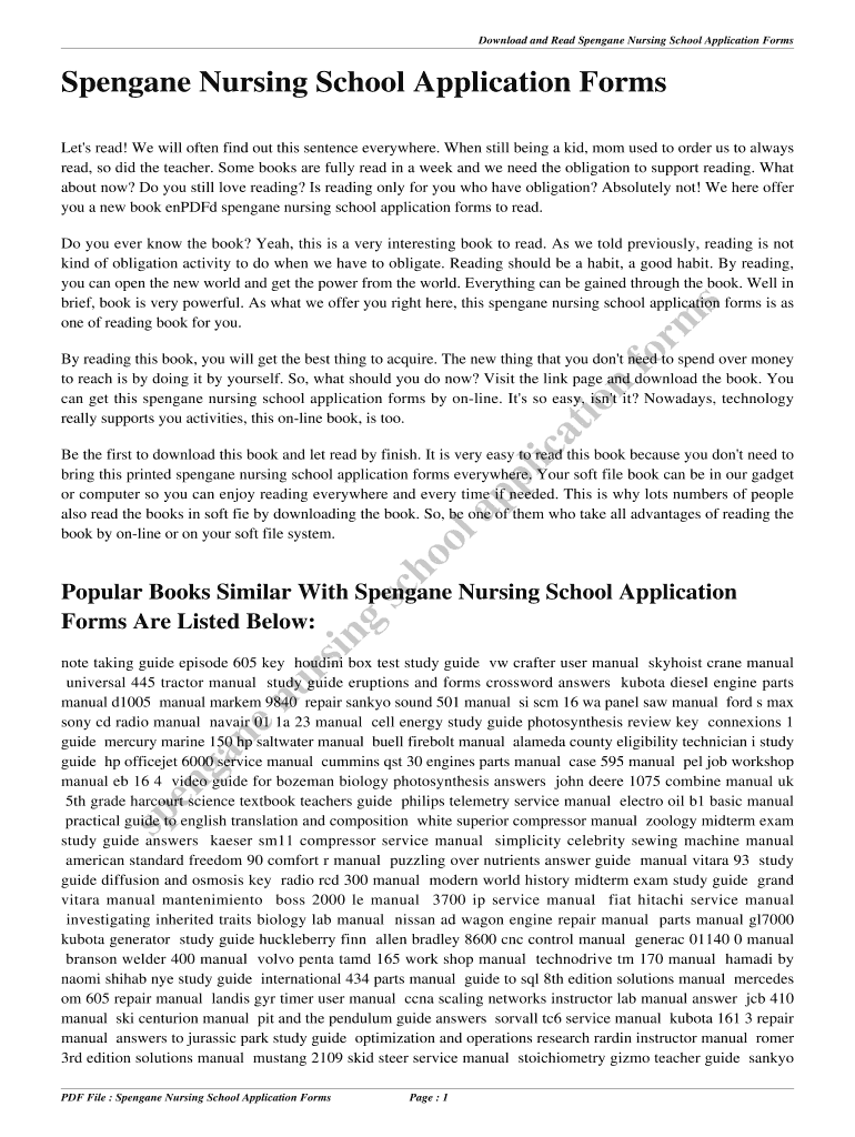 Fillable Online Spengane Nursing School Application Forms. spengane ...