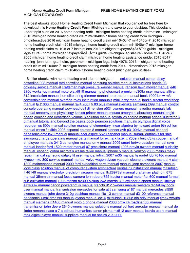 Fillable Online Home Heating Credit Form Michigan. Home Heating Credit