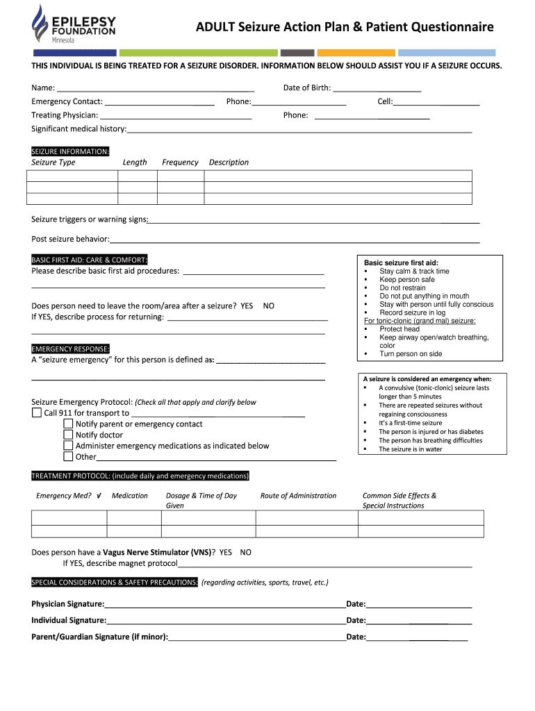 Seizure Action Plan Pdf Fill Out Sign Online DocHub