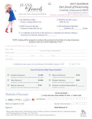 Sponsor Form Luncheon & Fashion Show 2017