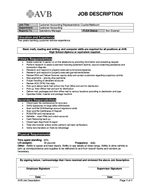 Fillable Online Job Description Avb Bank Fax Email Print Pdffiller