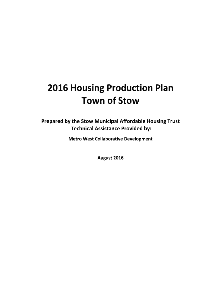 Fillable Online Town of Stow, MA Housing Production Plan Fax Email