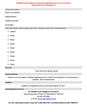 $20,000 Youth Handgame Tournament Registration Form (15 yrs and under)