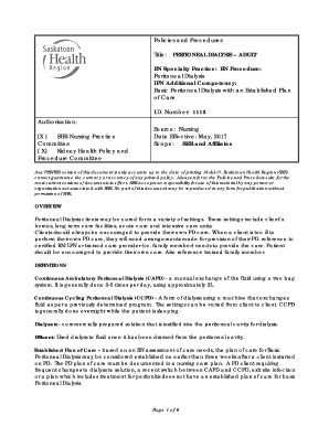 Fillable Online PERITONEAL DIALYSIS ADULT Fax Email Print - pdfFiller