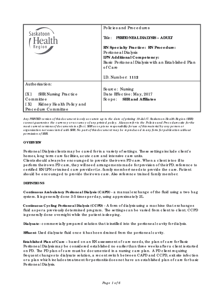 Fillable Online PERITONEAL DIALYSIS ADULT Fax Email Print - pdfFiller
