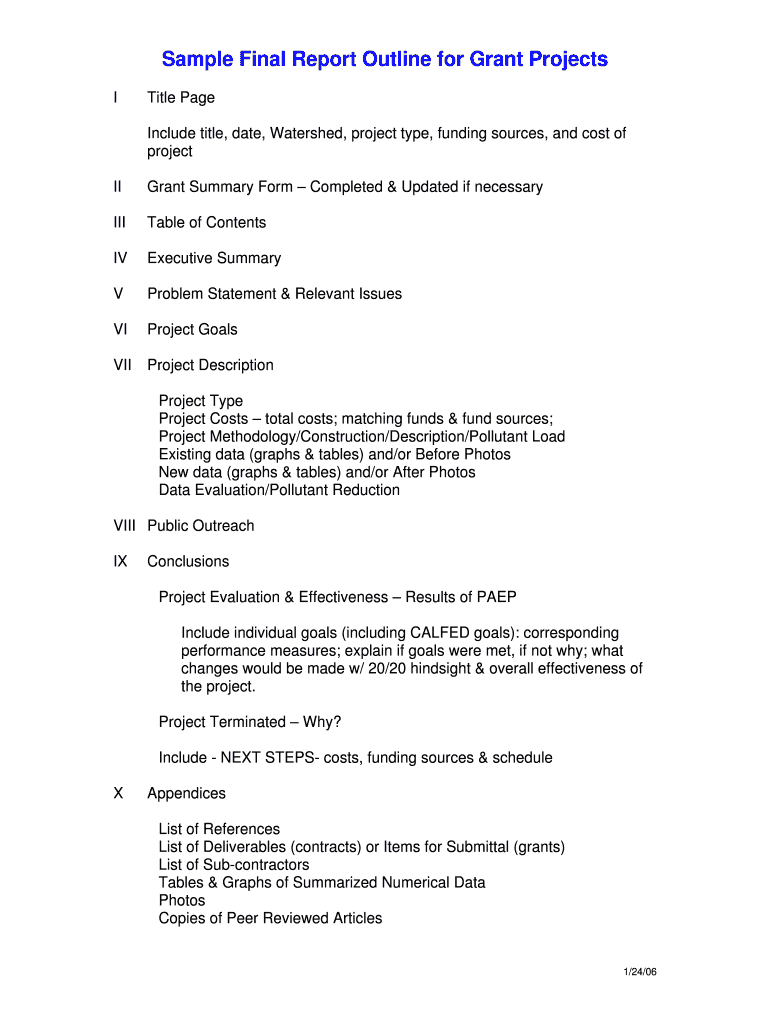 Fillable Online Sample Final Report Outline for Grant Projects Fax