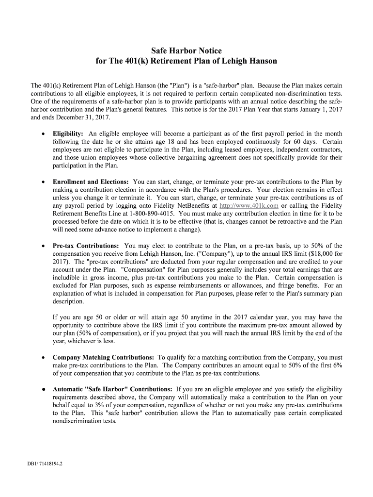 Fillable Online Safe Harbor Notice Fax Email Print pdfFiller