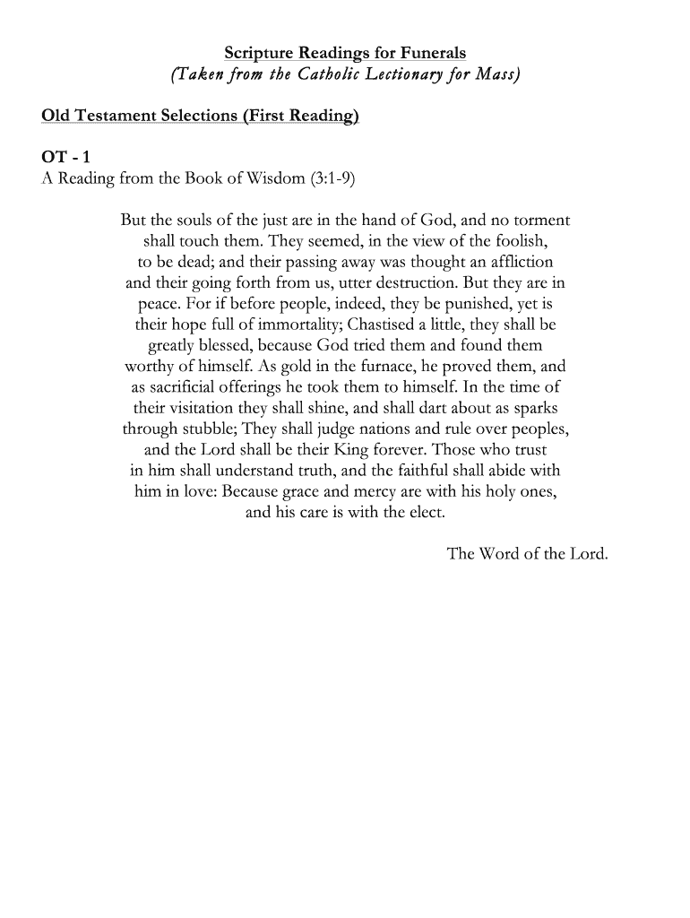 Fillable Online Scripture Readings for Funerals Fax Email Print pdfFiller