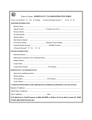 Town of Lyman Hospitality Tax Registration Form