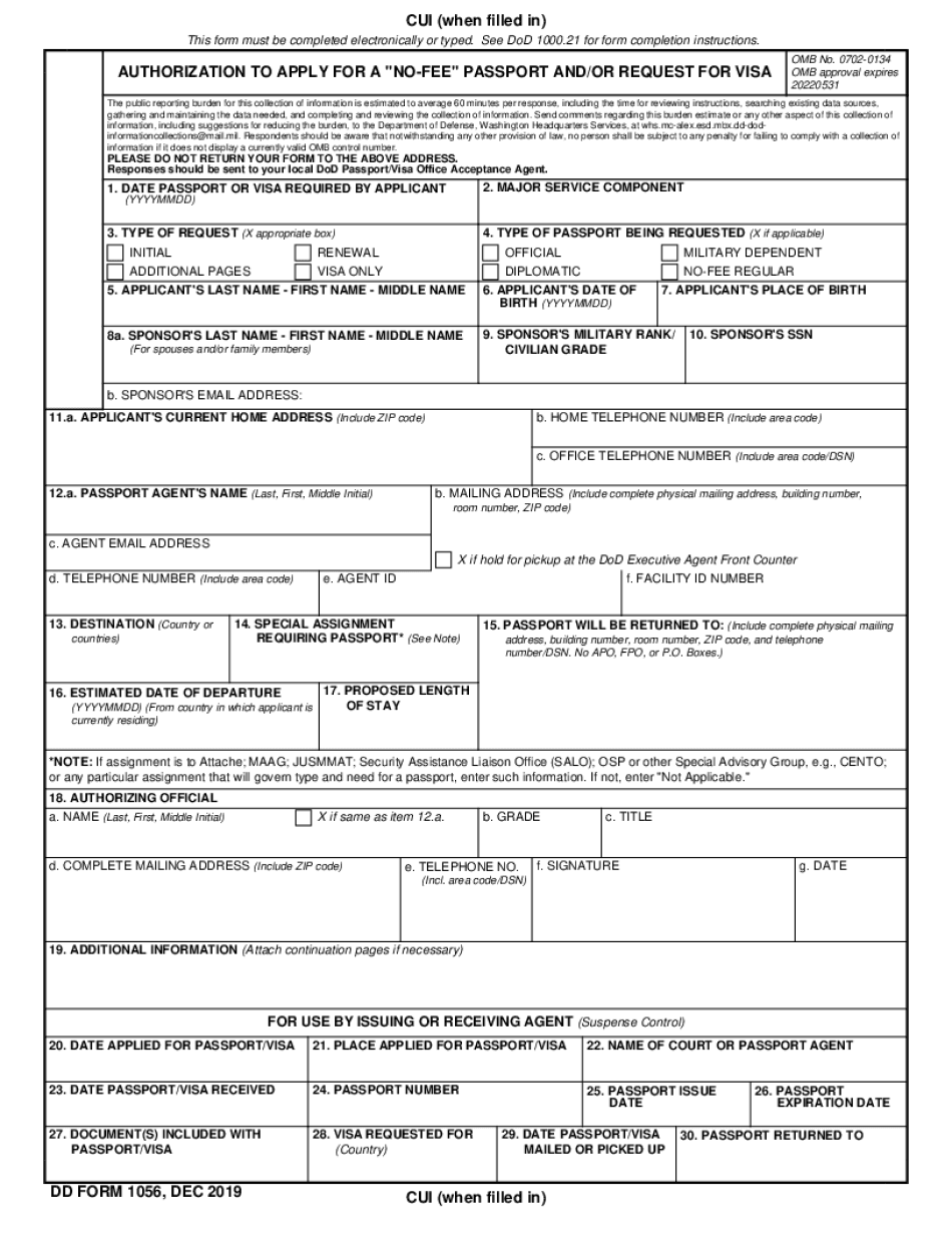 Dd Form 1056 May 2019-2024 fillable