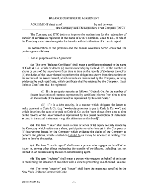 Fillable Online BALANCE CERTIFICATE AGREEMENT Fax Email Print - pdfFiller