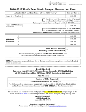 2016-2017 North Penn Music Banquet Reservation Form