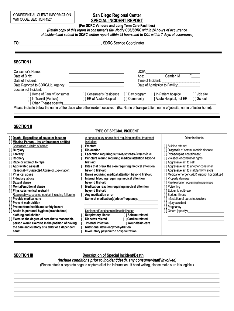 special incident report form Preview on Page 1