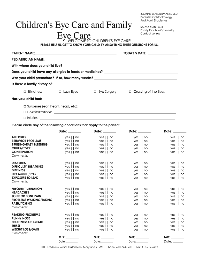 Fillable Online Children's Eye Care and Family Fax Email Print pdfFiller