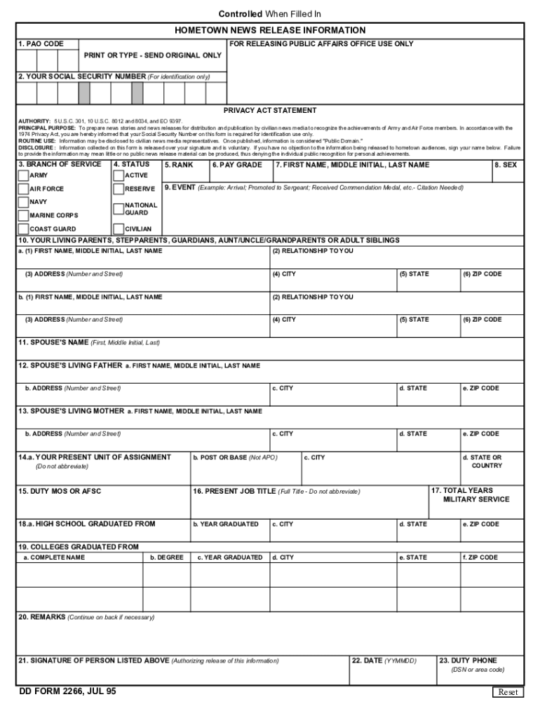 da form 2266 Preview on Page 1