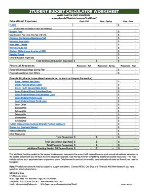 student budget calculator worksheet