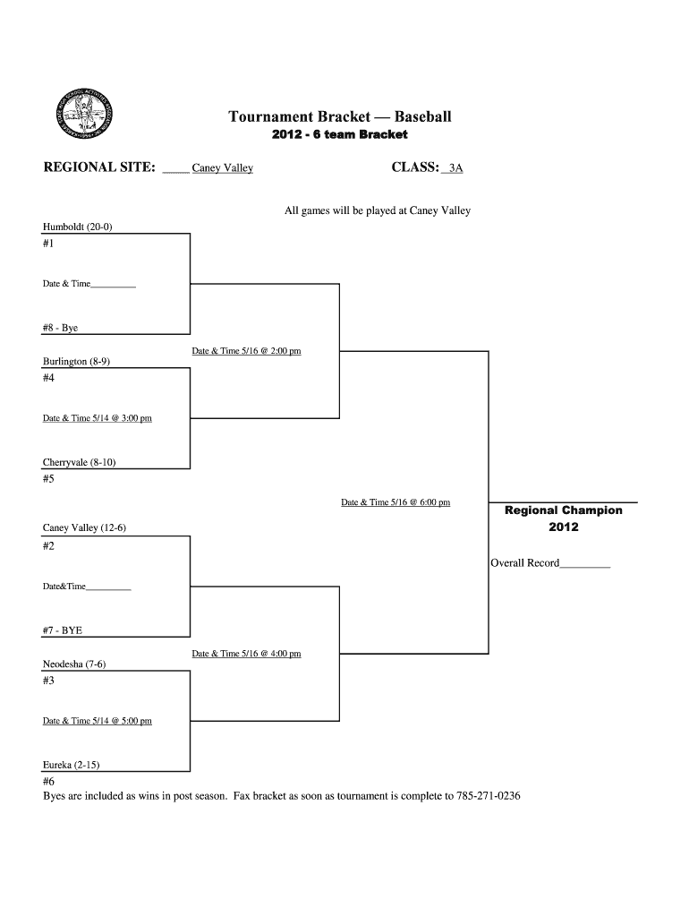Fillable Online Tournament Bracket Baseball Fax Email Print - pdfFiller