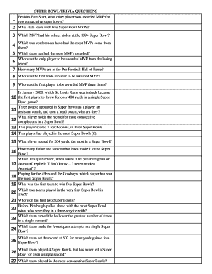 Fillable Online SUPER BOWL TRIVIA QUESTIONS Fax Email Print - pdfFiller
