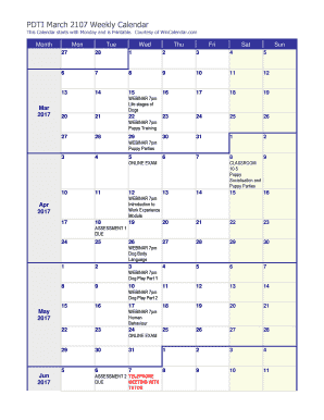 Fillable Online PDTI March 2107 Weekly Calendar Fax Email Print - pdfFiller