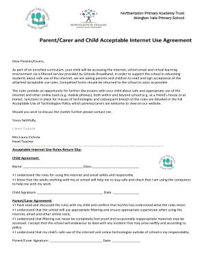 Parent/Carer and Child Acceptable Internet Use Agreement