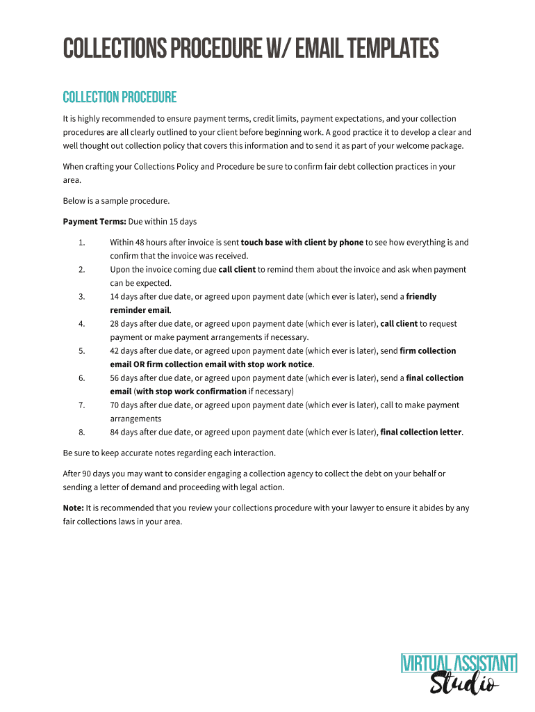 Fillable Online Collections Procedure w/ Email Templates Fax Email ...