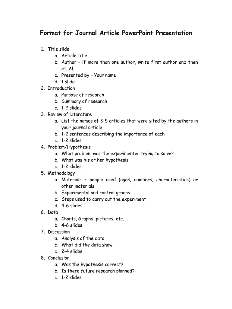 Fillable Online Format for Journal Article PowerPoint Presentation Fax