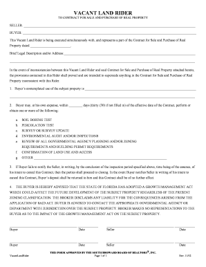 Vacant Land Rider for Real Property Sale