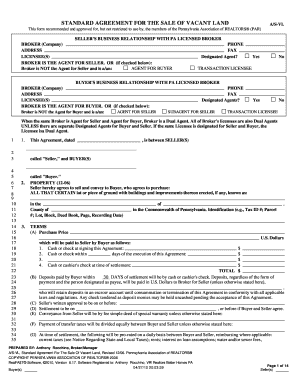 Standard Agreement for the Sale of Vacant Land